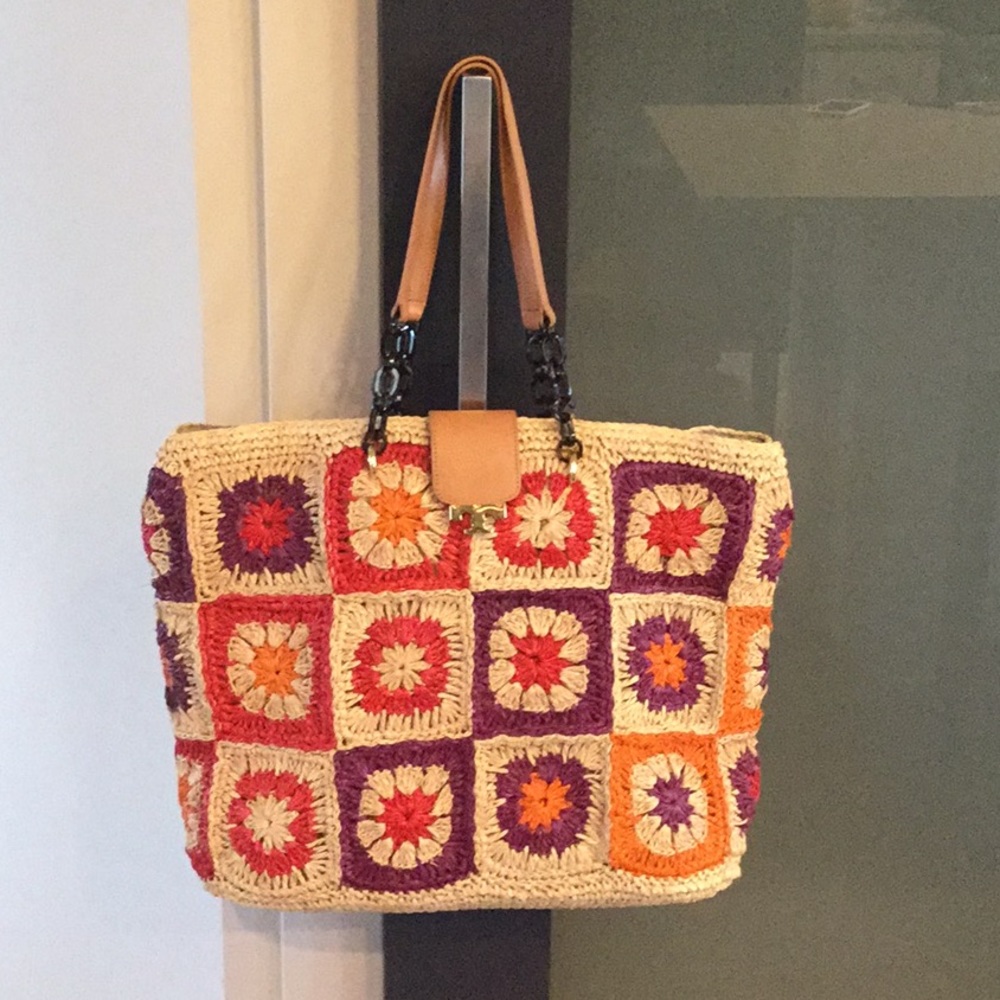 Tory Burch Straw Crochet Boho Shoulder/Tote Bag